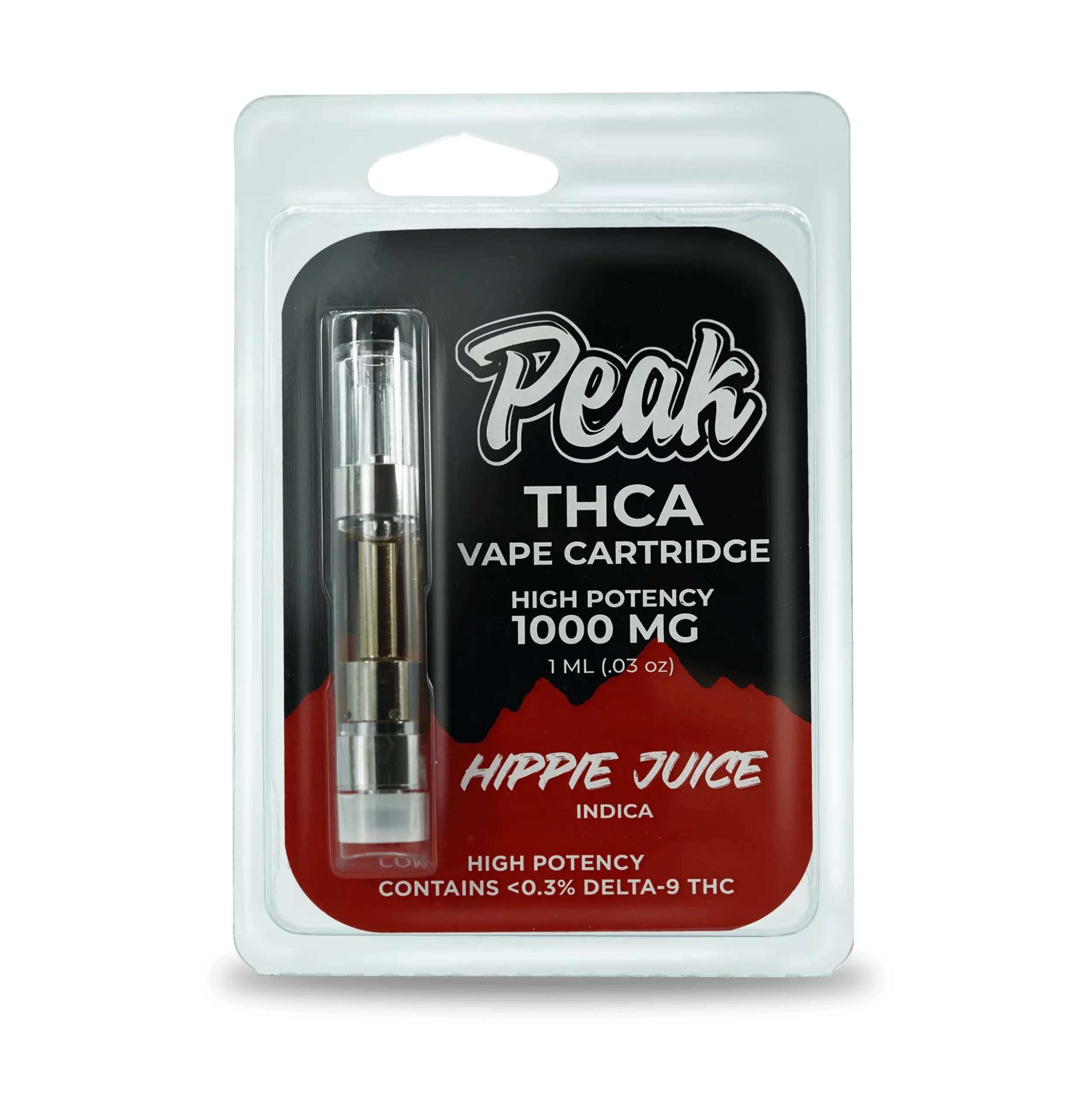 Peak 1000mg THCA THC Cannabis Cart Vape high potency hippie juice indica