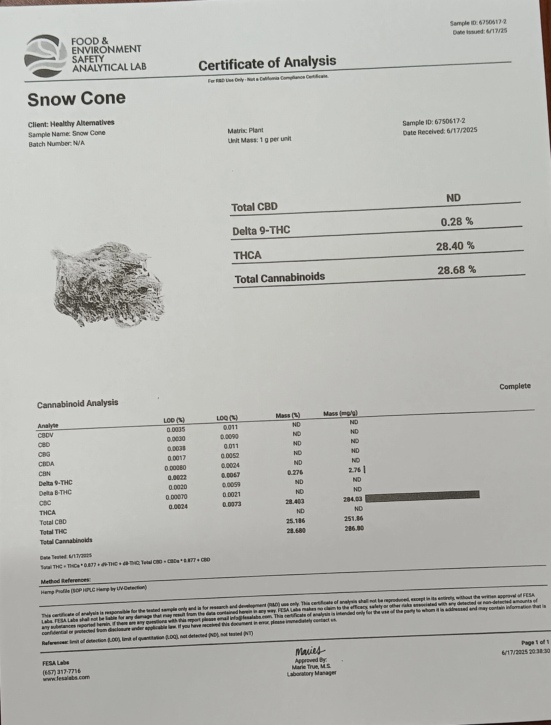 Snow Cone - Hybrid/Sativa - 28.4% THCA - Image 2